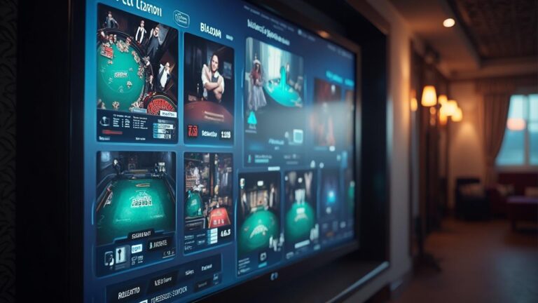 Pantalla de un juego de casino con gráficos digitales y slots de juego